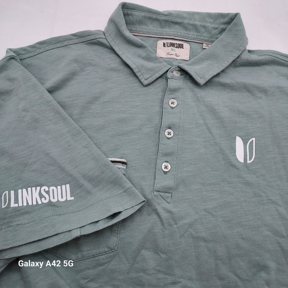Linksoul Mens Golf Polo Shirt XL Green Short Sleeve Luxury Cotton Pocket